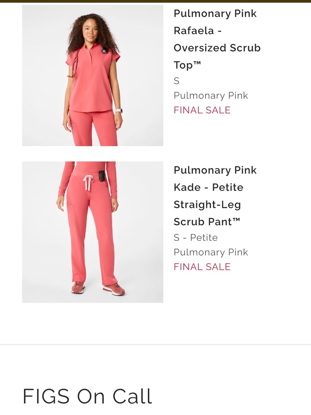 FIGS Pulmonary Pink Scrub set, Rafaela top and Kade pants, small